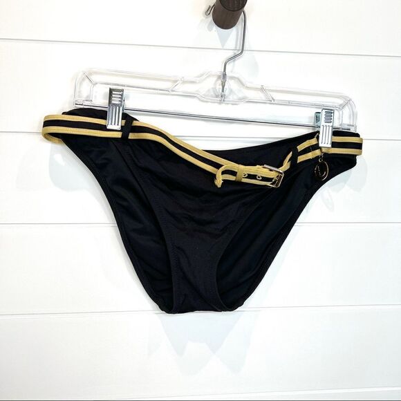 🌺3 FOR $20🌺 - Victoria’s Secret Black Swim Bikini Bottoms Gold Belt Medium L - Picture 1 of 2